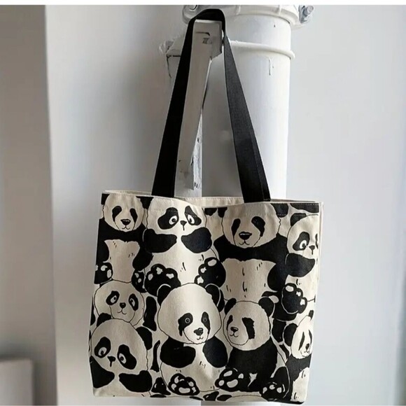 Canvas panda bear tote Cotton Large bag shopping accessory carryon - Picture 3 of 6